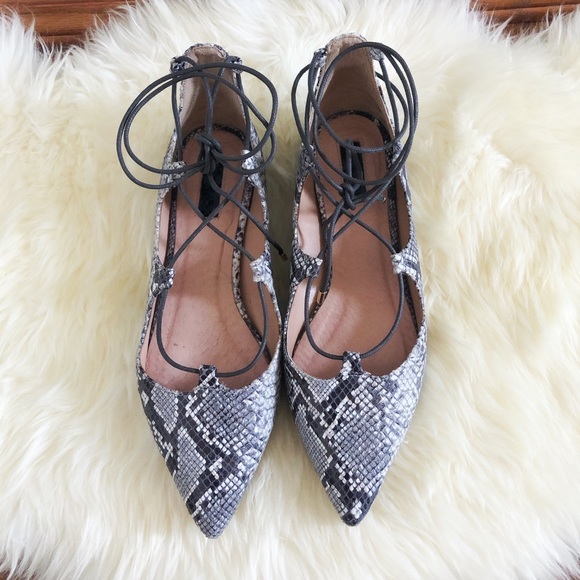 Topshop Shoes - TOPSHOP Kingdom Snake-Effect Ghillie Pointed Flats